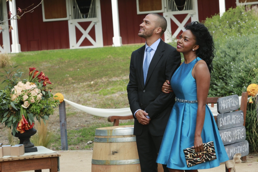 Jackson Avery (Jesse Williams) et Stephanie Edwards (Jerrika Hinton) qui vont au mariage d'April et Matthew