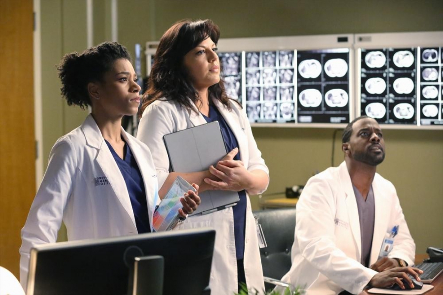 Maggie Pierce (Kelly McCreary), Callie Torres (Sara Ramirez) et un infirmier
