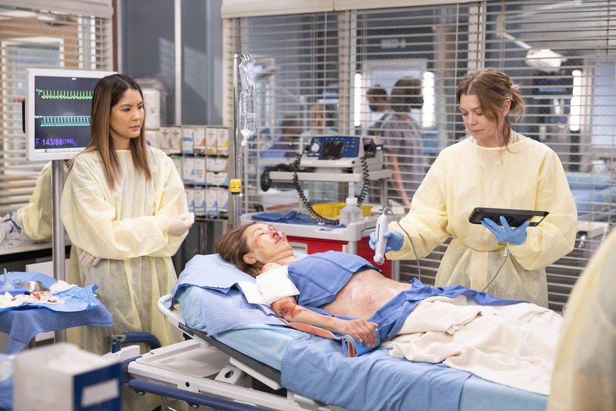 Michelle Lin (Lynn Chen) et Meredith Grey (Ellen Pompeo) avec leur patiente 