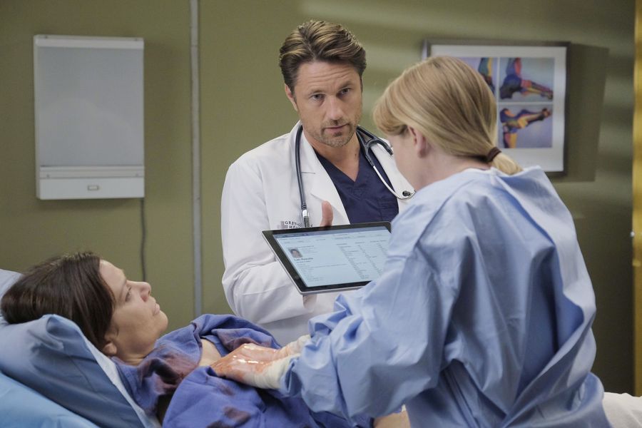 Meredith Grey (Ellen Pompeo), Nathan Riggs (Martin Henderson), et leur patiente